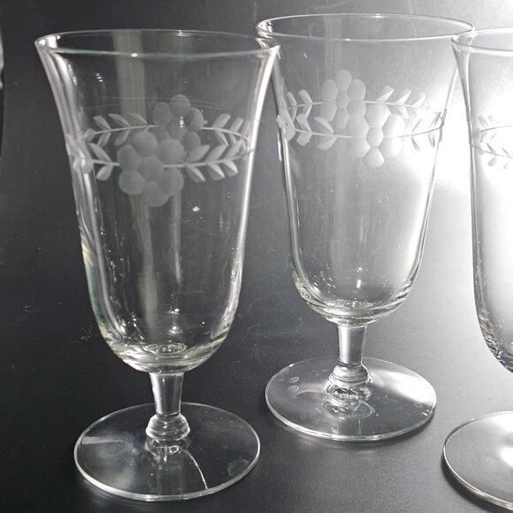 3 Etched Flower Garland Ice Tea Glasses 5.5" Crystal cottagecore romantic - Picture 3 of 6